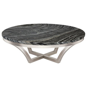 Aurora Coffee Table,Black Wood Vein Marble, Polished Stainless