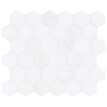 10 3/8"x12" Snow White Polished Hexagon Modern Mosaic