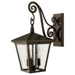 Hinkley Lighting - Trellis Medium Outdoor Wall Sconce in Regency Bronze With Clear Seedy Glass - Trellis is a traditional European hanging wall lantern design available in either an Aged Zinc finish with clear glass or a Regency Bronze finish with clear seedy glass. The large scroll arm detail cast loop finial and true rivet detail create a refined elegance with Old World charm.