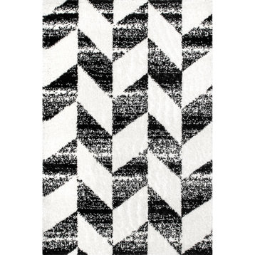 nuLOOM Gracen Contemporary Shage Striped Vintage Area Rug, Black and White, 4' X