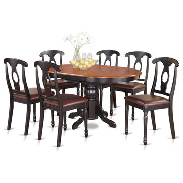 Kenl7-Blk-Lc, 7-Piece With Pedestal Oval Table and 6 Dining Chairs
