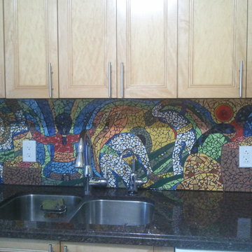 Diego Rivera-Inspired Workers Mosaic, kitchen backsplash in private residence