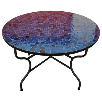 48" Moroccan Round Mosaic Table, Blue Petrol Bejmat Style