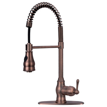 Copper Pre-Rinse Spring Kitchen Faucet with Pull Down Sprayer, American Bronze