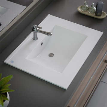 Square Bathroom Drop-in Sink Self-Rimming 24" White Porcelain Set of 2