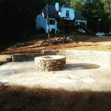 Pondless Water Feature/Flagstone Patio and Fire Pit/Mossrock Seating Wall