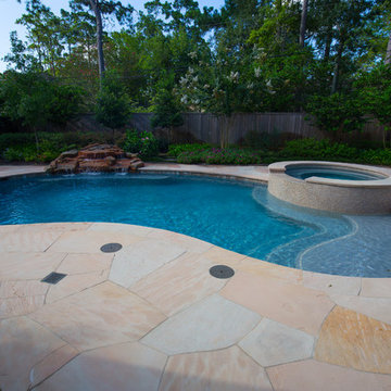 Back Landscaping Remodel Including Pool and Spa Design and Outdoor Shower