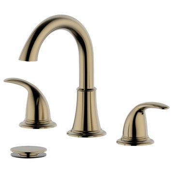 Karmel Double Handle Gold Widespread Faucet, Drain Assembly Without Overflow