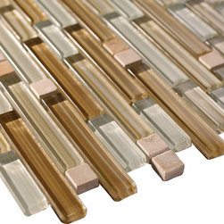 Glossy Beige Colorful Stripes Glass Mosaic Backsplash Tiles - Home Accessories & Decor