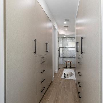 Earth Tone Transitional Closet and Bathroom