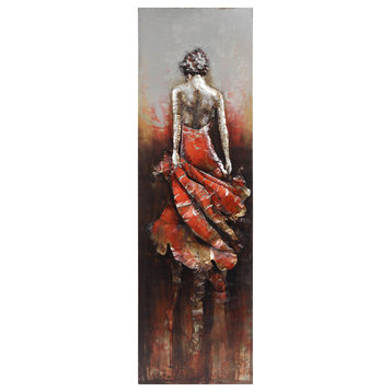 "Lady in Red" Mixed Media Iron Hand Painted Dimensional Wall Art