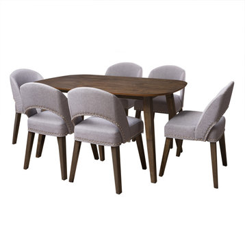 CorLiving Tiffany Dark Wood Stained Dining Set, 7pc, Pewter Grey