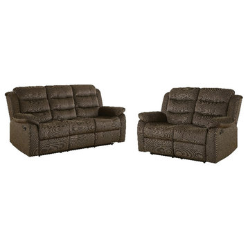 Coaster Rodman 2-Piece Transitional Velvet Tufted Reclining Sofa Set in Brown