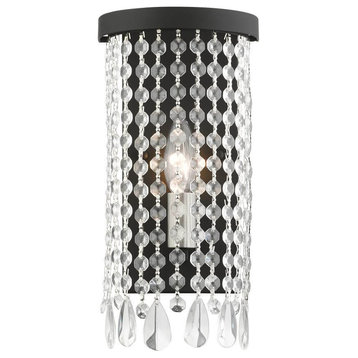 1 Light 13" Tall Wall Sconce, Black With Hand Assembled Crystal Shade