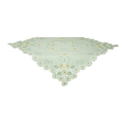Xia Home Fashions - Emerald Daisy Embroidered Cutwork 34"x34" Table Topper - Tablecloths