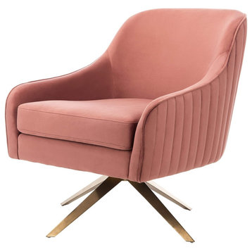 Mid-Century Accent Chair, Velvet Seat With Channel Upholstered Back, Dusty Rose