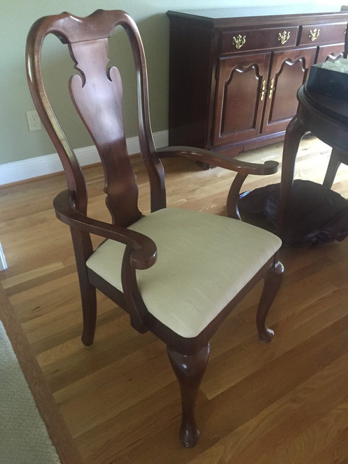 Reupholster Queen Anne Dining Chair Top, How To Reupholster A Dining Room Chair With Arms