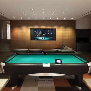 Example of a trendy home theater design in Chicago