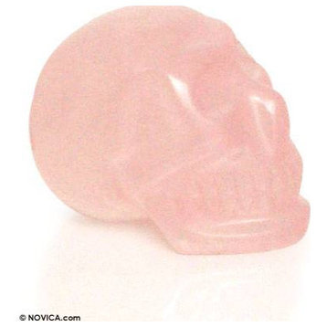 NOVICA Pink Skull And Rose Quartz Statuette