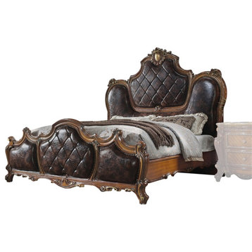 ACME Picardy Faux Leather Upholstered California King Bed in Honey Oak