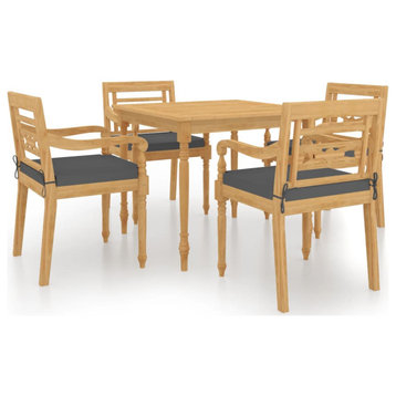 vidaXL Solid Teak Wood Patio Dining Set 5 Piece with Cushions Outdoor Seat