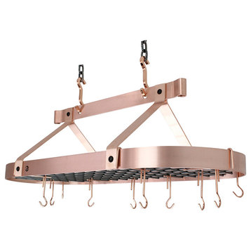 Handcrafted 60" French Oval Ceiling Pot Rack w 30 Hooks Brushed Copper