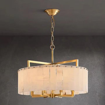 Alabaster Round Chandelier – Spanish Stone, Brushed Gold | LINKORI