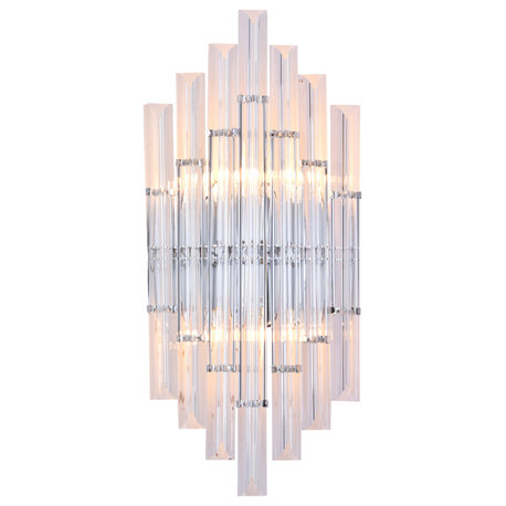 Chrome Metal Wall Sconce With Clear Glass Rods