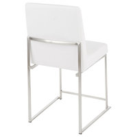 High Back Fuji Dining Chair, Set of 2, Brushed Stainless Steel, White Velvet