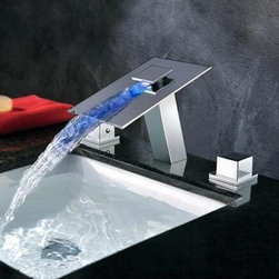 3 Colors Contemporary Brass LED Waterfall Bathroom Sink Faucet T1100 - Bathroom Sink Faucets