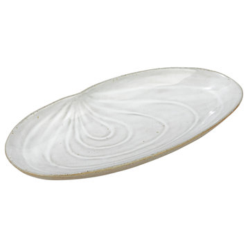 10.25 Inches Stoneware White Shell Razor Clam Plate, White, Set of 8