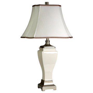 Cream Crackle Design Table Lamp with Trimmed Square Cut Corner Shade