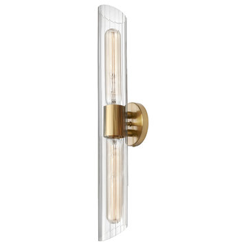 25" Samantha Transitional Vanity Light, Aged Brass With Clear Glass
