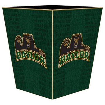 WB3109-Baylor with Bear on Green Crock Wastepaper Basket