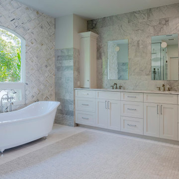 Restful Apartment Bathroom Rebuilt With Soft Tones and Structural Clarity