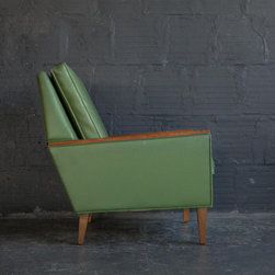 GREEN VINYL AND WOOD LOUNGE (WITH OTTOMAN) - Armchairs And Accent Chairs
