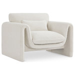 Meridian Furniture - Stylus Boucle Fabric Upholstered Chair, Cream - Impress family and guests alike with this Stylus boucle fabric chair. This modish chair oozes contemporary panache with its curved arms and unexpected design elements. Thickly padded seat and back cushions cradle your body in supportive comfort while the rich cream boucle fabric caresses the skin and leaves you feeling relax and recharged. A wood frame ensures that the chair withstands the rigors of daily use without losing its lovely yet contemporary look.