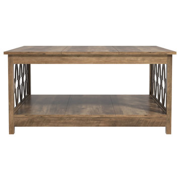Heron 34.9" Square Wood Top Coffee Table, Knotty Oak