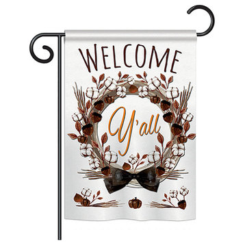 Welcome Y'all Cotton Reef Spring, Everyday Floral Vertical Garden Flag 13"x18.5"