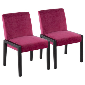 Carmen Chair, Set of 2, Black Wood, Crushed Hot Pink Velvet