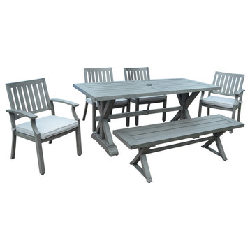 Zoey Outdoor Modern 6 Seater Aluminum Dining Set with Dining Bench