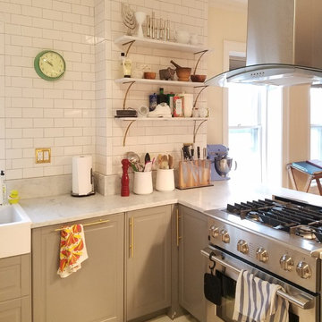 Transitional IKEA kitchen in Brooklyn with gray doors
