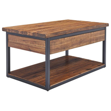 Claremont 42L Rustic Wood Coffee Table With Low Shelf