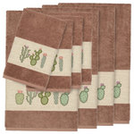 Linum Home Textiles - Mila 8 Piece Embellished Towel Set - The MILA Embellished Towel Collection features whimsical blooming cactus in applique embroidery on a woven textured border. These soft and luxurious towels are made of 100% premium Turkish Cotton and offer lasting absorbency and superior durability. These lavish Turkish towels are produced in Linum�s state-of-the-art vertically integrated green factory in Turkey, which runs on 100% solar energy.
