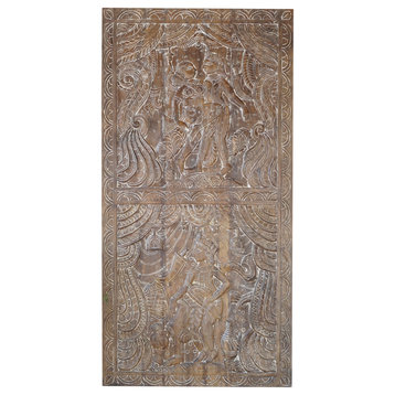 Consigned Kamasutra Carving Barn Door, Indian Carved Door Panel, Wall Sculpture