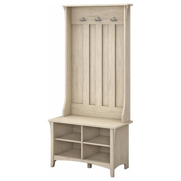 Pemberly Row Hall Tree w/ Shoe Storage Bench in Antique White - Engineered Wood