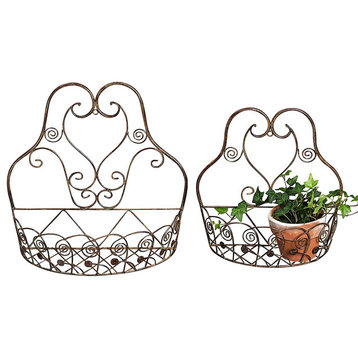 2 Piece French Country Wall Iron Basket for Plants