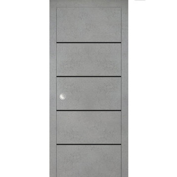 French Pocket Door 36 x 80 with | Planum 0015 Concrete with  | Kit Trims Rail