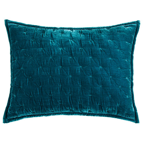 Stella Faux Silk Velvet Pillow Sham, 1PC, Teal, King