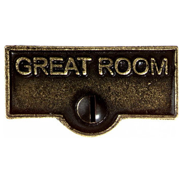 Switch Plate Tags GREAT ROOM Name Signs Labels Cast Brass |